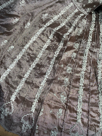 Metallic Coffee Brown Chikankari Tissue Gown Set - Famous Chikankari