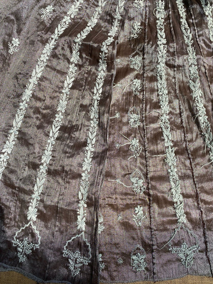 Metallic Coffee Brown Chikankari Tissue Gown Set - Famous Chikankari