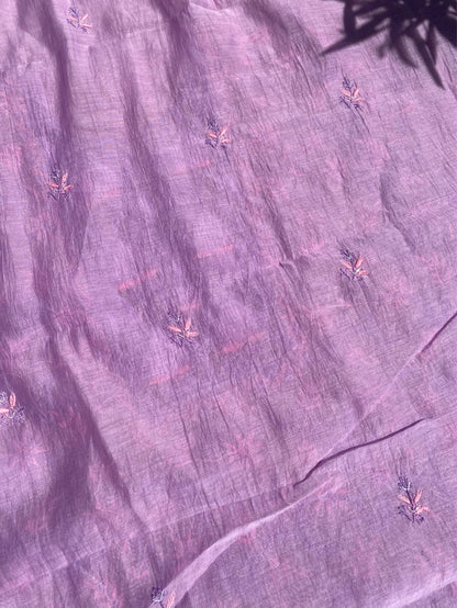 Purple Chikankari Jaal Work Unstiched Kurta Dupatta Set - Famous Chikankari