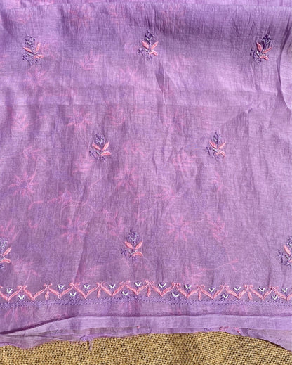 Purple Chikankari Jaal Work Unstiched Kurta Dupatta Set - Famous Chikankari