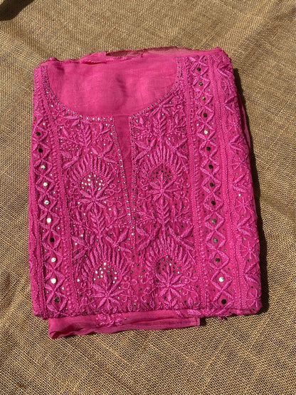 Rani Pink Chikankari Mukaish Unstiched Dress - Famous Chikankari