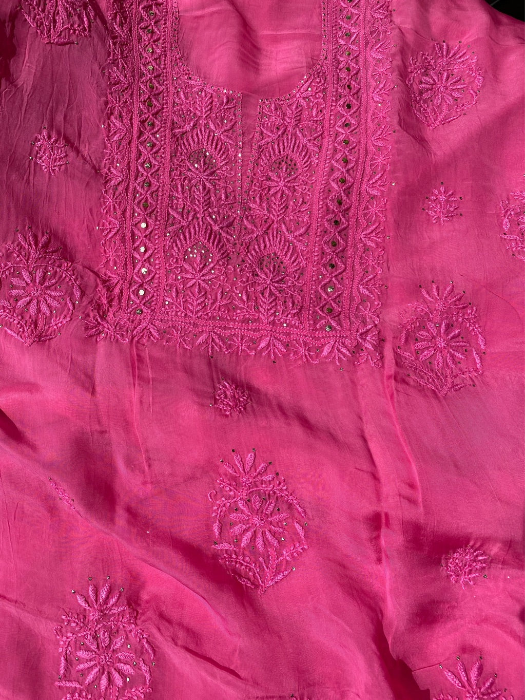 Rani Pink Chikankari Mukaish Unstiched Dress