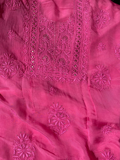Rani Pink Chikankari Mukaish Unstiched Dress - Famous Chikankari