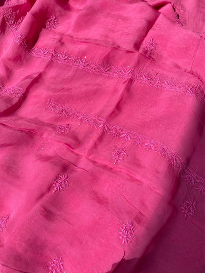 Rani Pink Chikankari Mukaish Unstiched Dress - Famous Chikankari