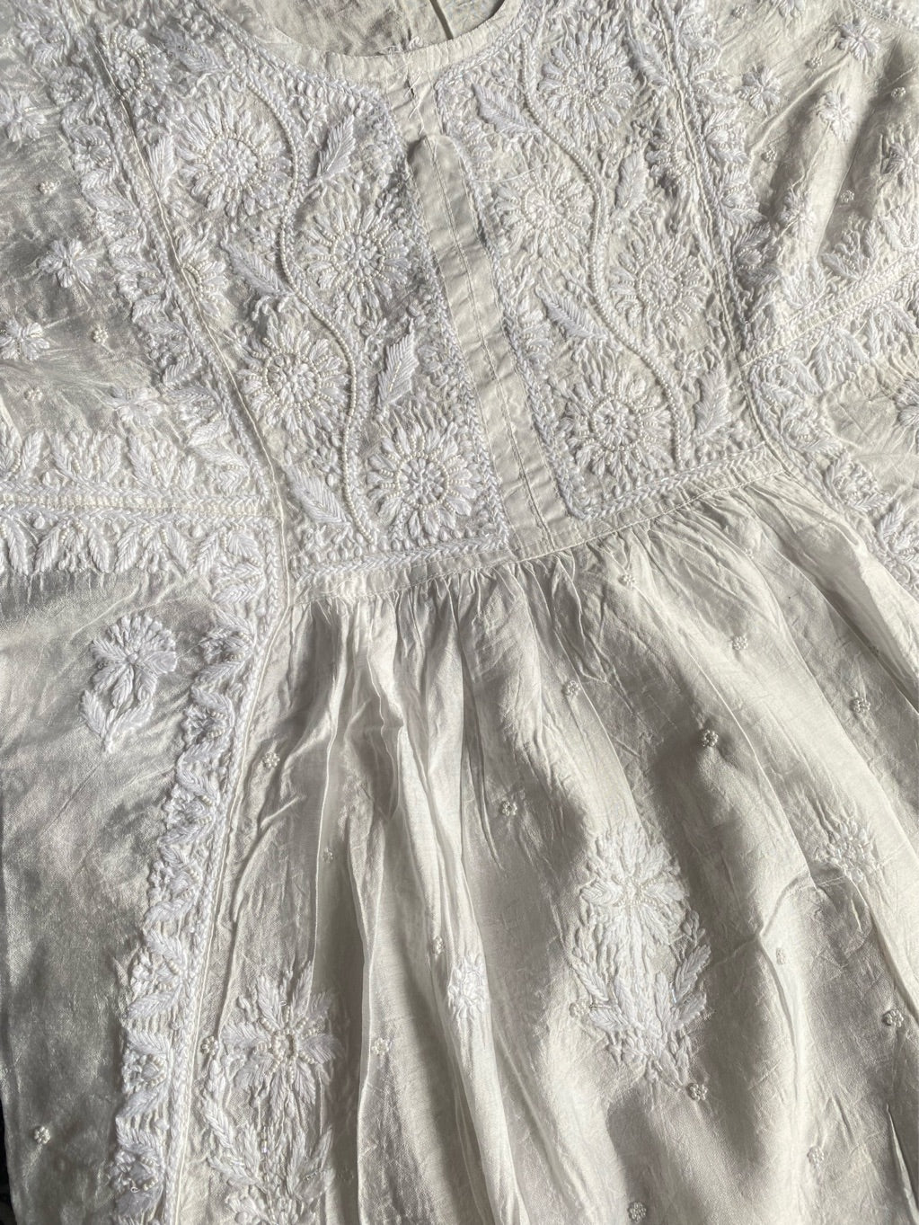 Off White Chikankari Semi-Stitched Gown With Dupatta