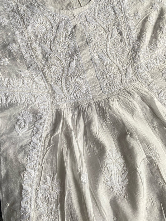 Off White Chikankari Semi-Stitched Gown With Dupatta