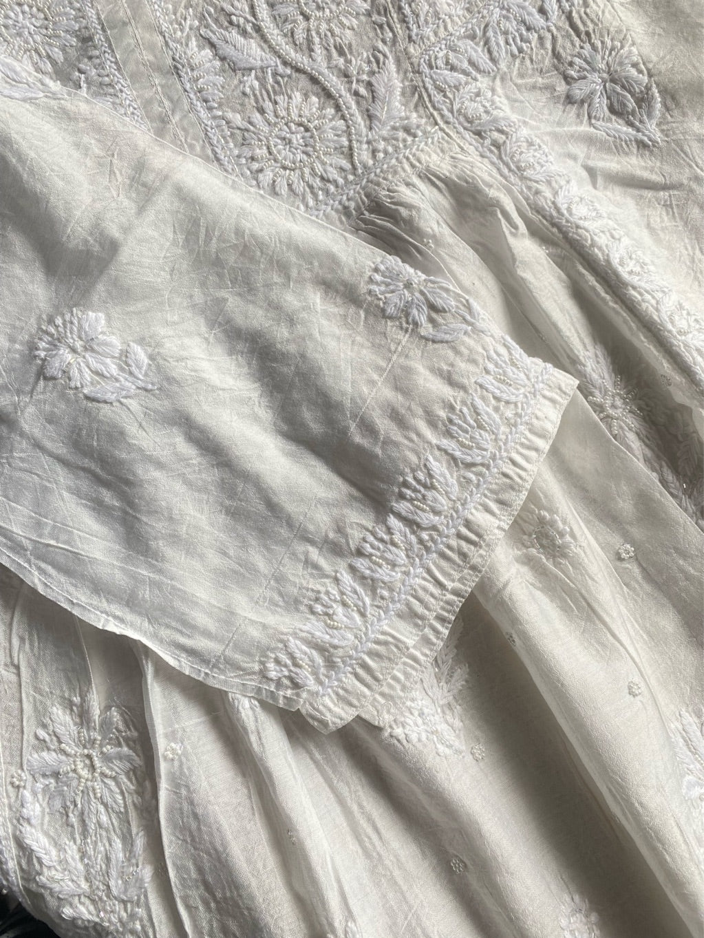 Off White Chikankari Semi-Stitched Gown With Dupatta
