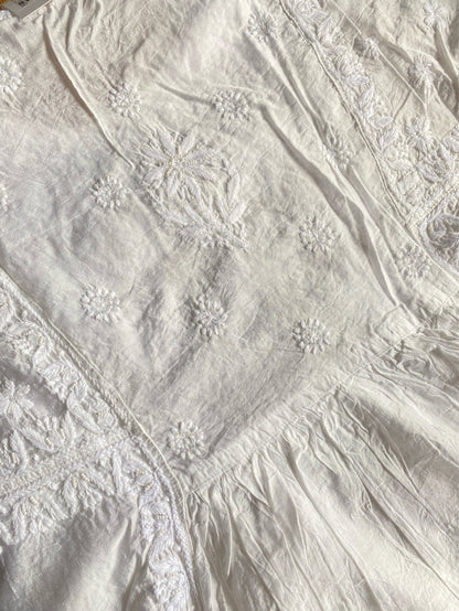 Off White Chikankari Semi-Stitched Gown With Dupatta - Famous Chikankari