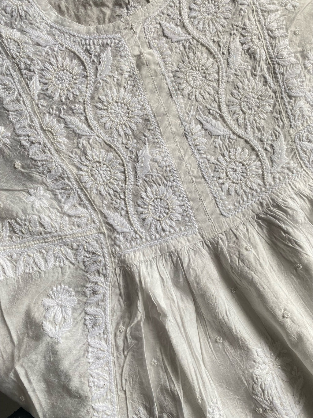 Off White Chikankari Semi-Stitched Gown With Dupatta