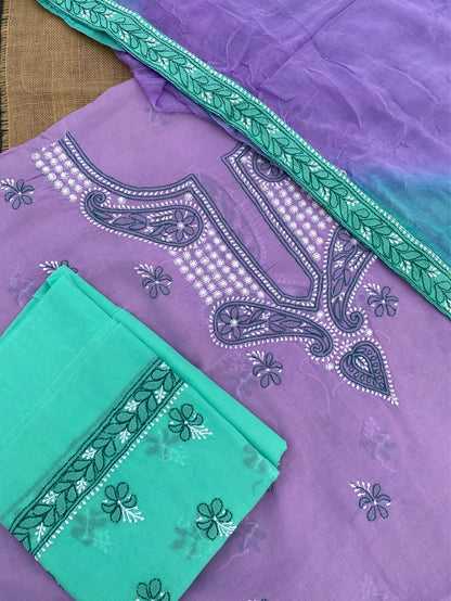 Purple Chikankari Unstiched Cotton Dress Material - Famous Chikankari