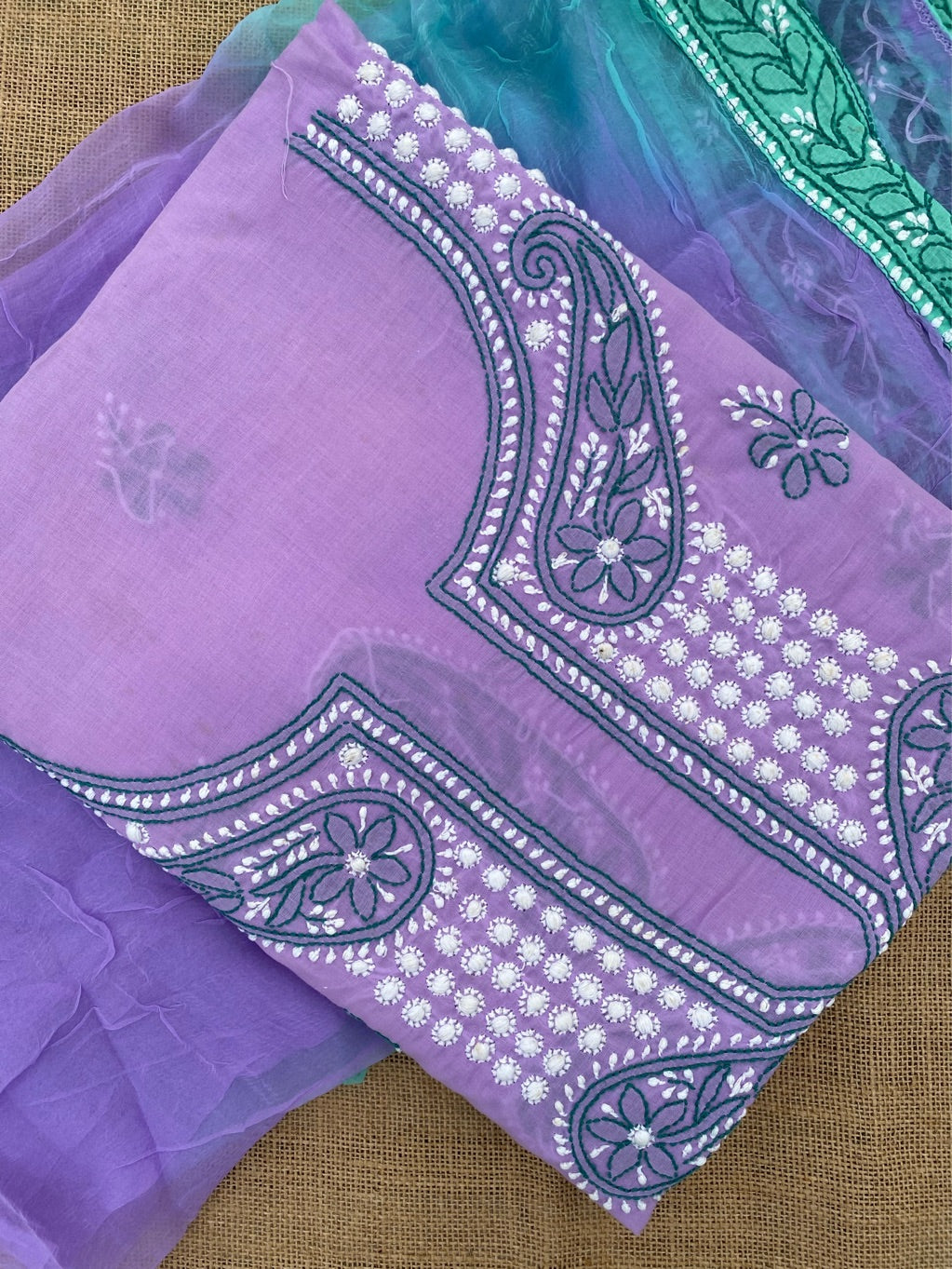 Purple Chikankari Unstiched Cotton Dress Material