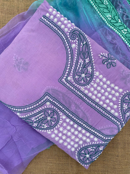 Purple Chikankari Unstiched Cotton Dress Material - Famous Chikankari