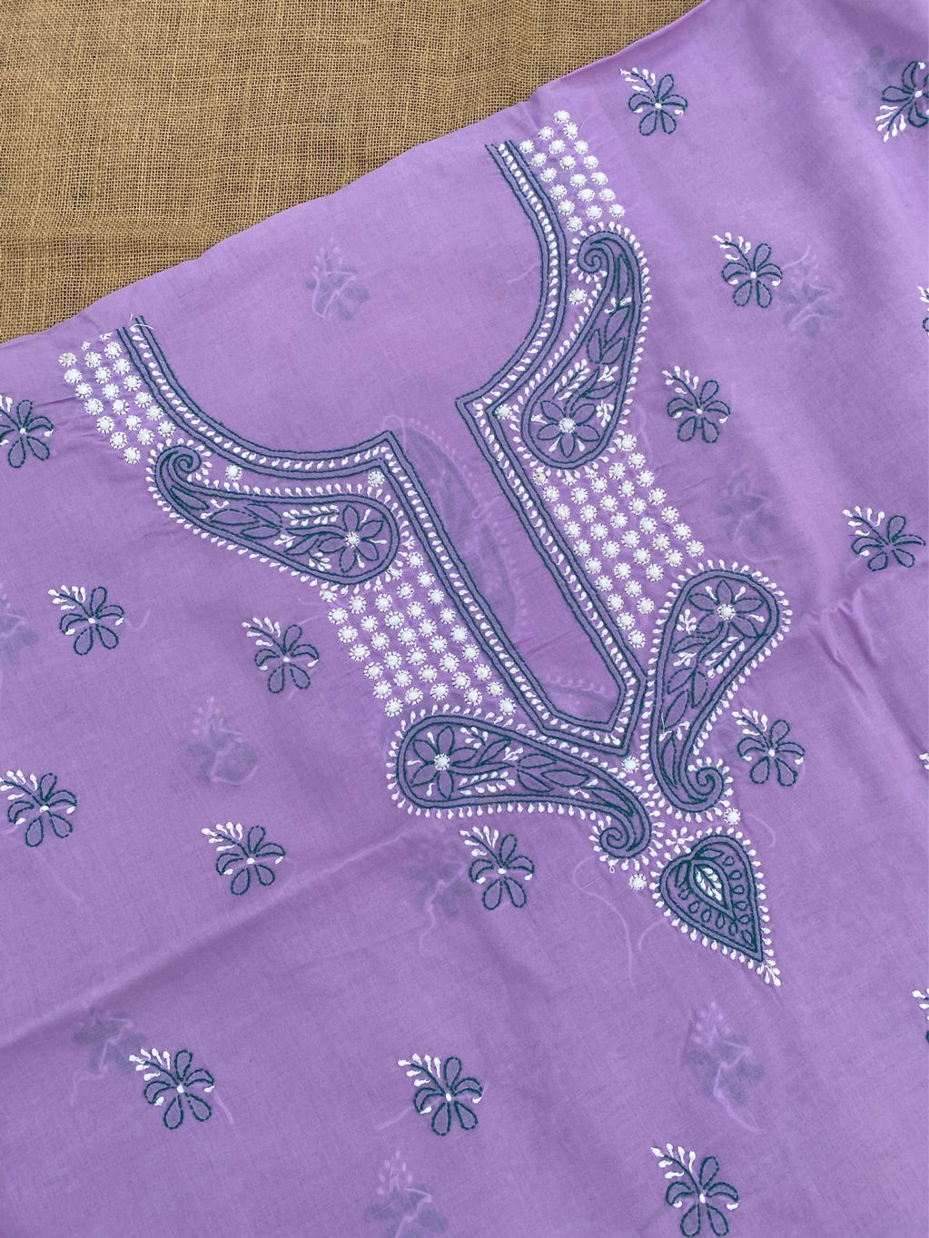 Purple Chikankari Unstiched Cotton Dress Material