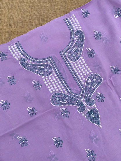 Purple Chikankari Unstiched Cotton Dress Material - Famous Chikankari