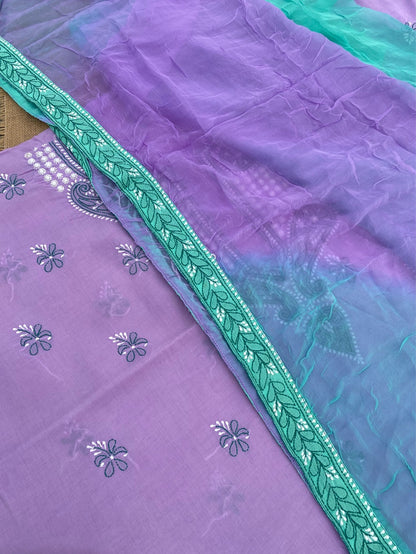 Purple Chikankari Unstiched Cotton Dress Material - Famous Chikankari