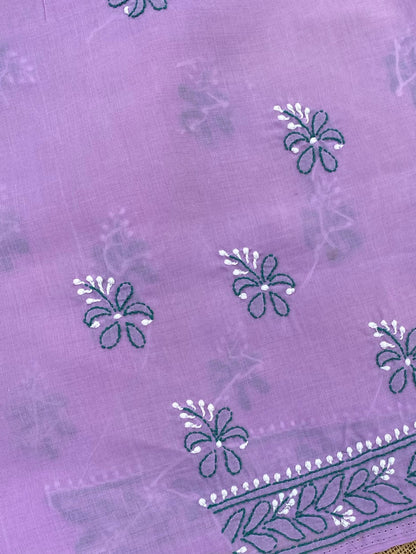 Purple Chikankari Unstiched Cotton Dress Material - Famous Chikankari