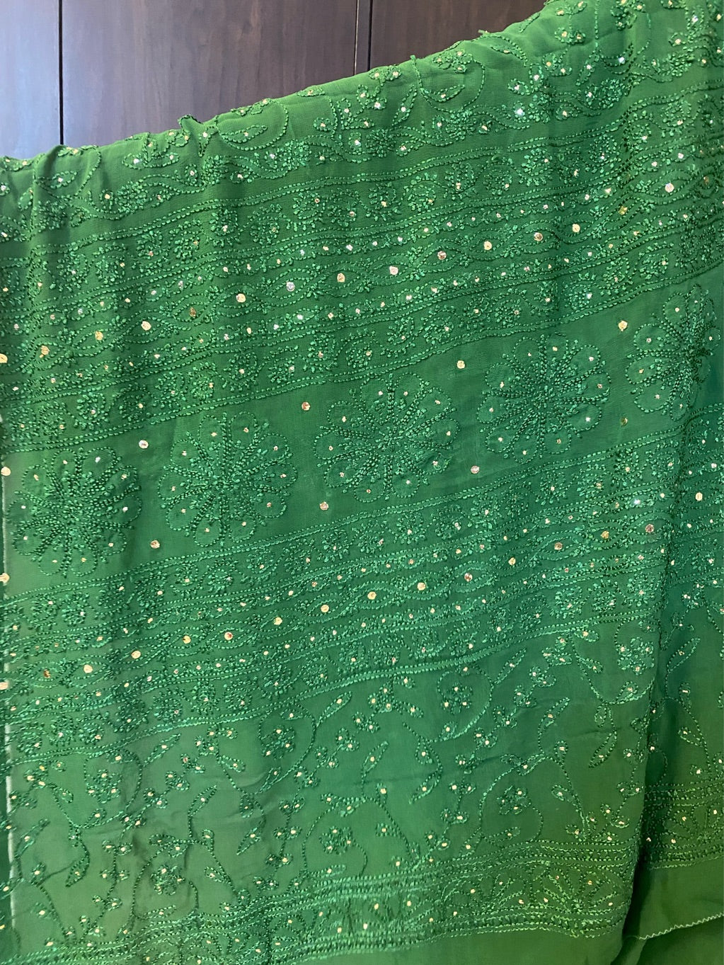 Bottle Green Chikankari Mukaish Saree
