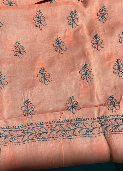 Green Chikankari Unstitched Cotton Dress Material - Famous Chikankari