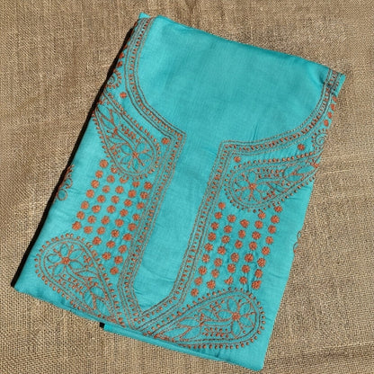 Green Chikankari Unstitched Cotton Dress Material - Famous Chikankari