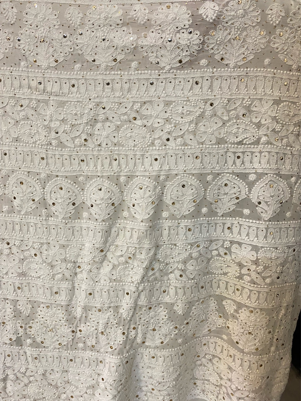 Beautiful White Viscose Chikankari And Mukaish Heavy Work Saree