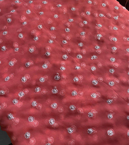 Carrot Pink Chikankari Saree Full Kangan Work - Famous Chikankari