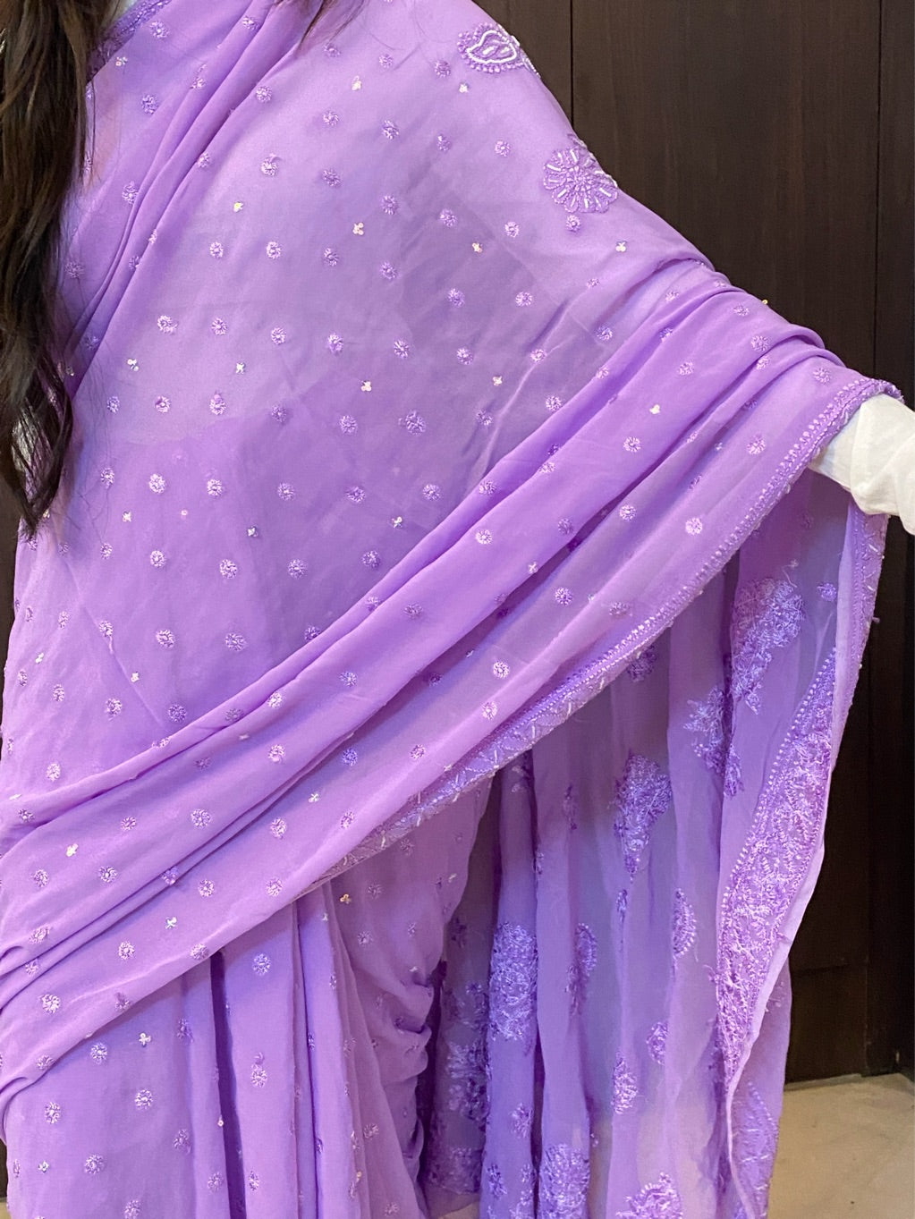 Lilac Chikankari Viscose Georgette Heavy Saree