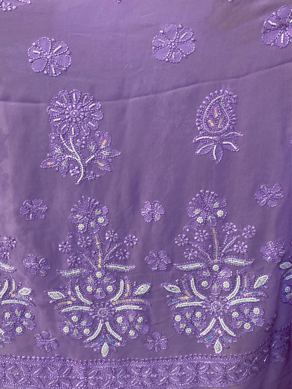Lilac Chikankari Viscose Georgette Heavy Saree