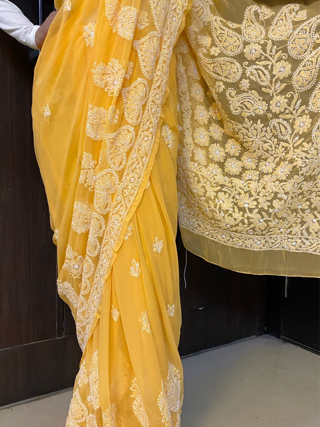 Mango Yellow Chikankari Skirt Embroidered Saree