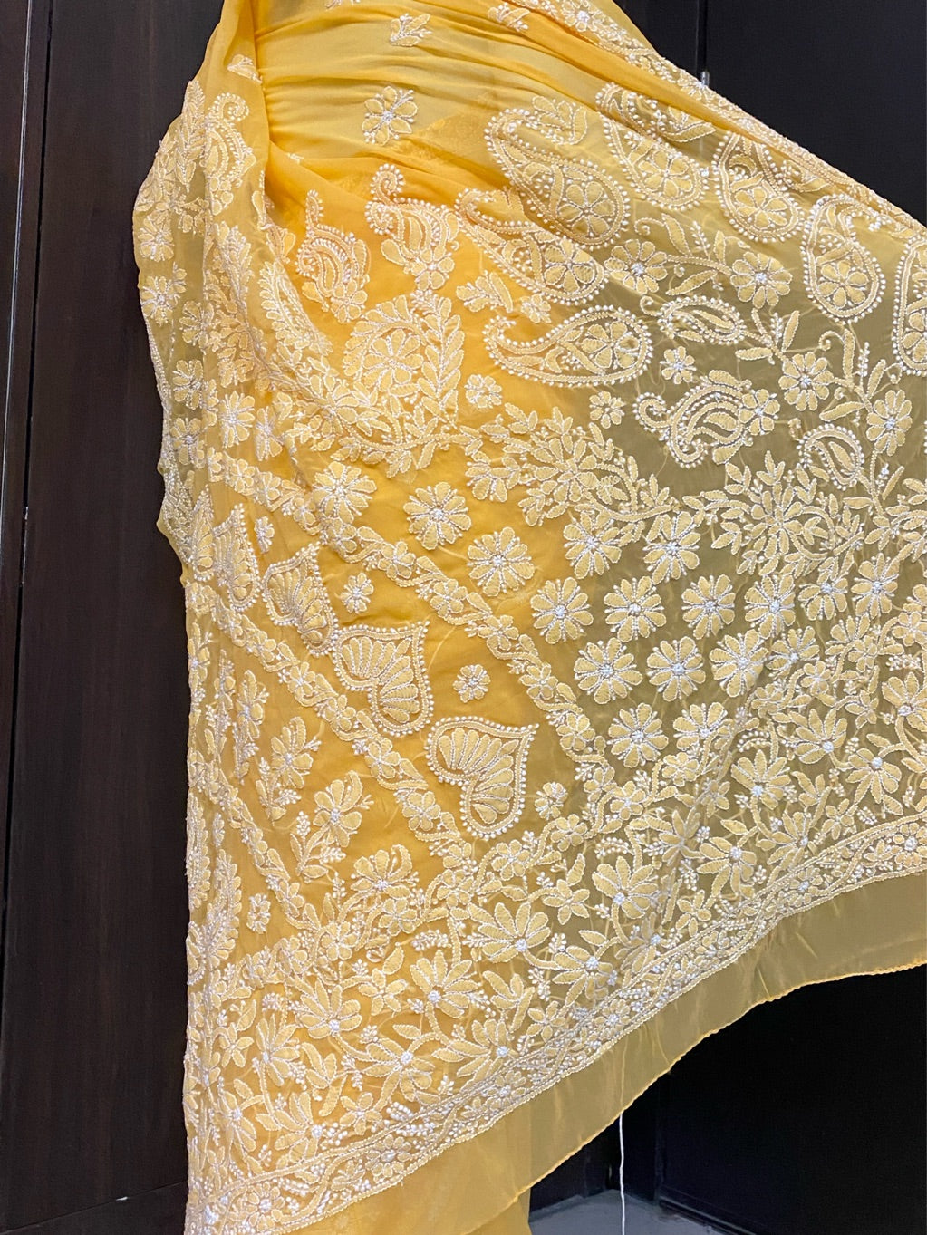 Mango Yellow Chikankari Skirt Embroidered Saree