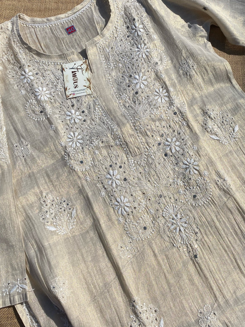 Mehek Chikankari Pure Tissue Straight Long Kurta