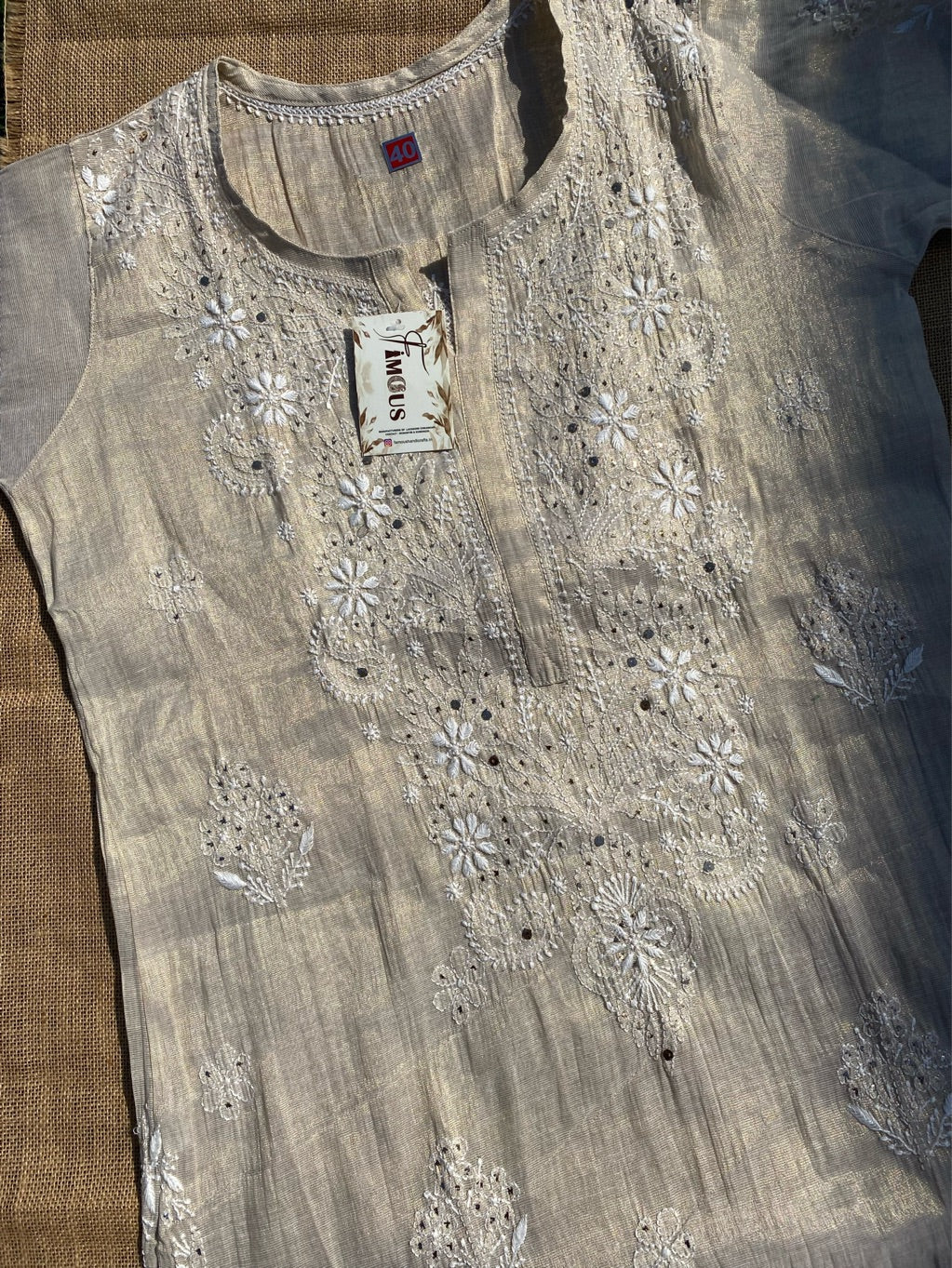 Mehek Chikankari Pure Tissue Straight Long Kurta