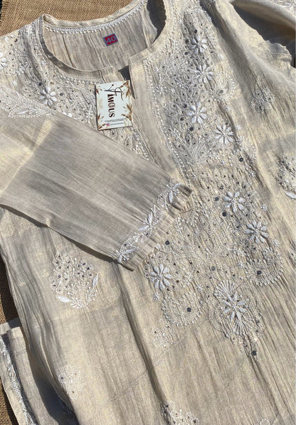 Mehek Chikankari Pure Tissue Straight Long Kurta - Famous Chikankari