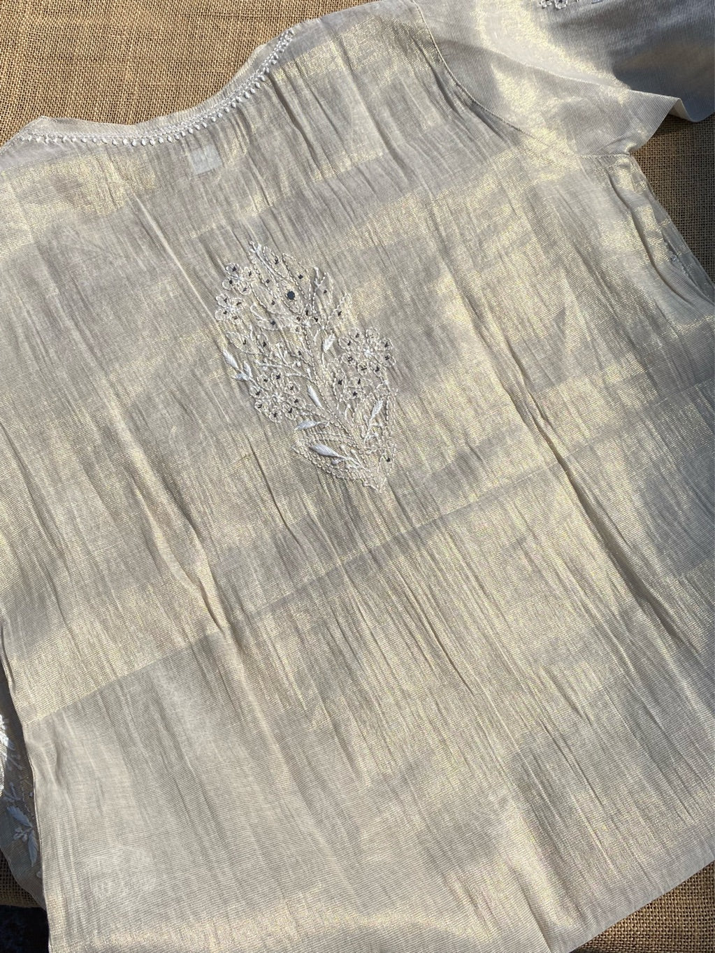 Mehek Chikankari Pure Tissue Straight Long Kurta