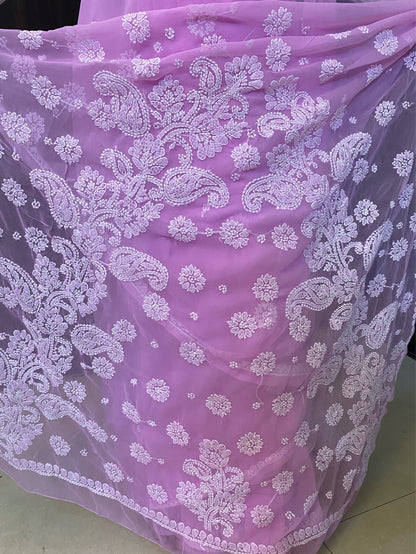 Pink Chikankari Embroidered Faux Georgette Saree - Famous Chikankari