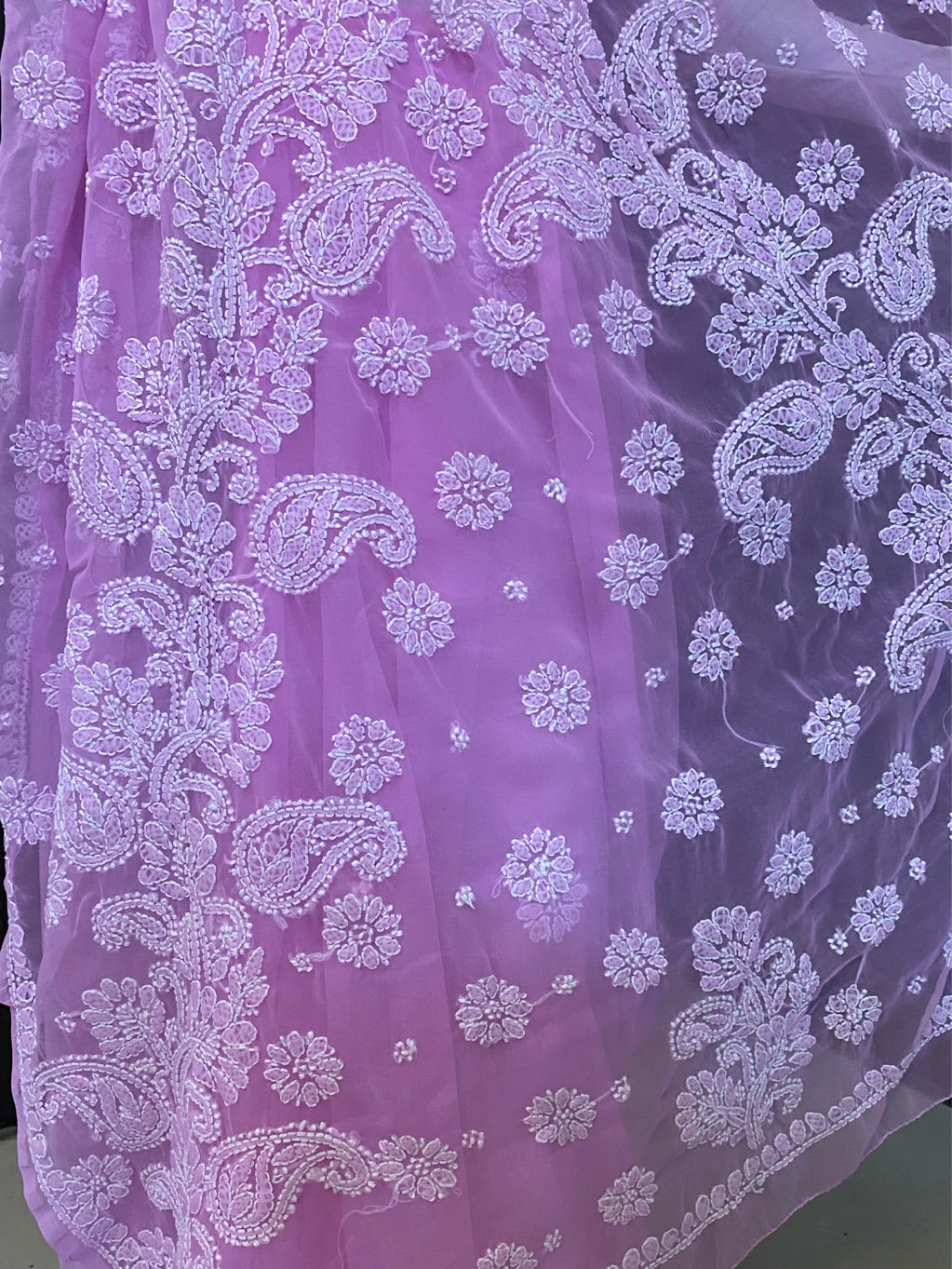 Pink Chikankari White Embroidered Saree
