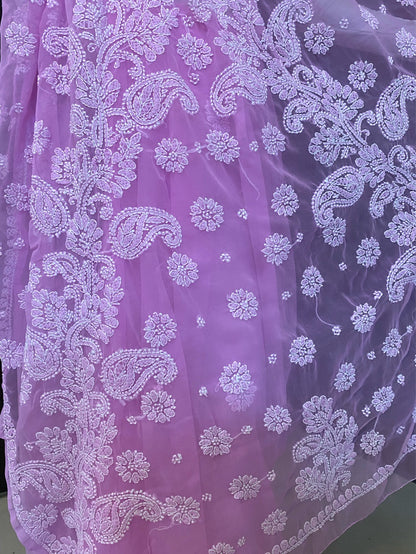Pink Chikankari Embroidered Faux Georgette Saree - Famous Chikankari