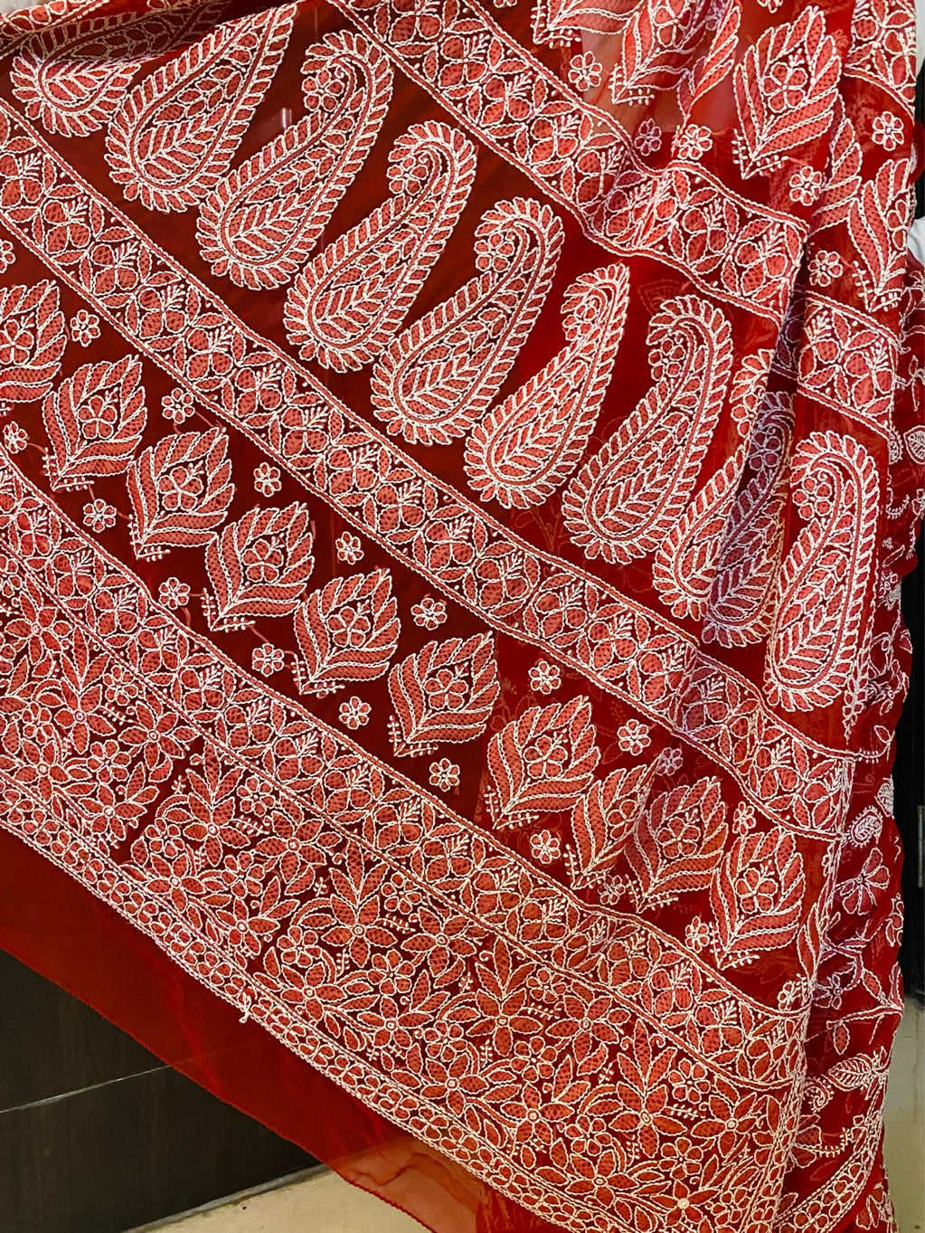 Red Chikankari Full Jaalwork Georgette Saree