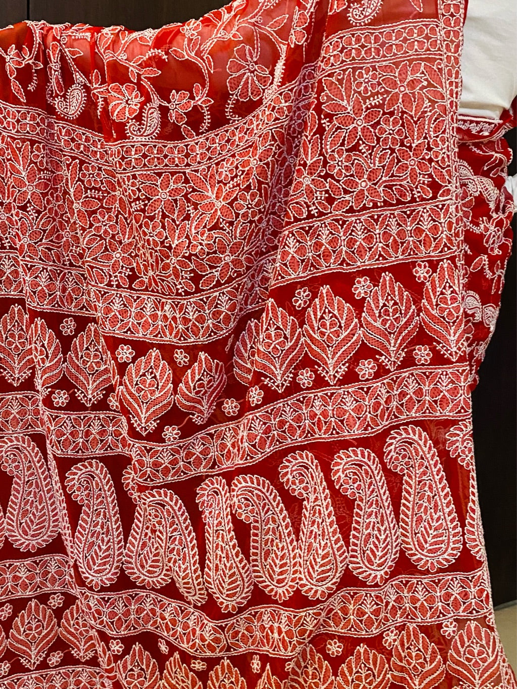 Red Chikankari Full Jaalwork Georgette Saree