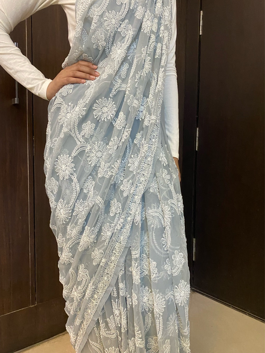 Grey Chikankari Full Jaalwork Georgette Saree