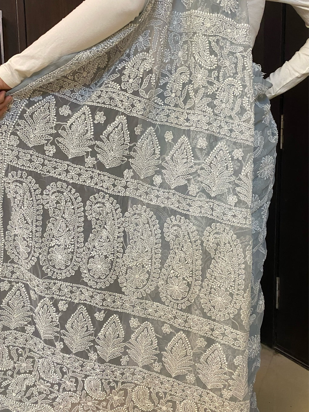 Grey Chikankari Full Jaalwork Georgette Saree