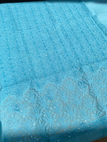 Naaz Chikankari Netpatch Unstitched Kurta - Famous Chikankari
