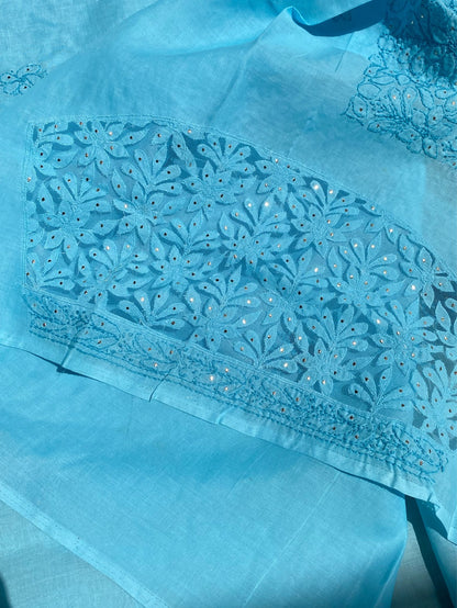 Naaz Chikankari Netpatch Unstitched Kurta - Famous Chikankari