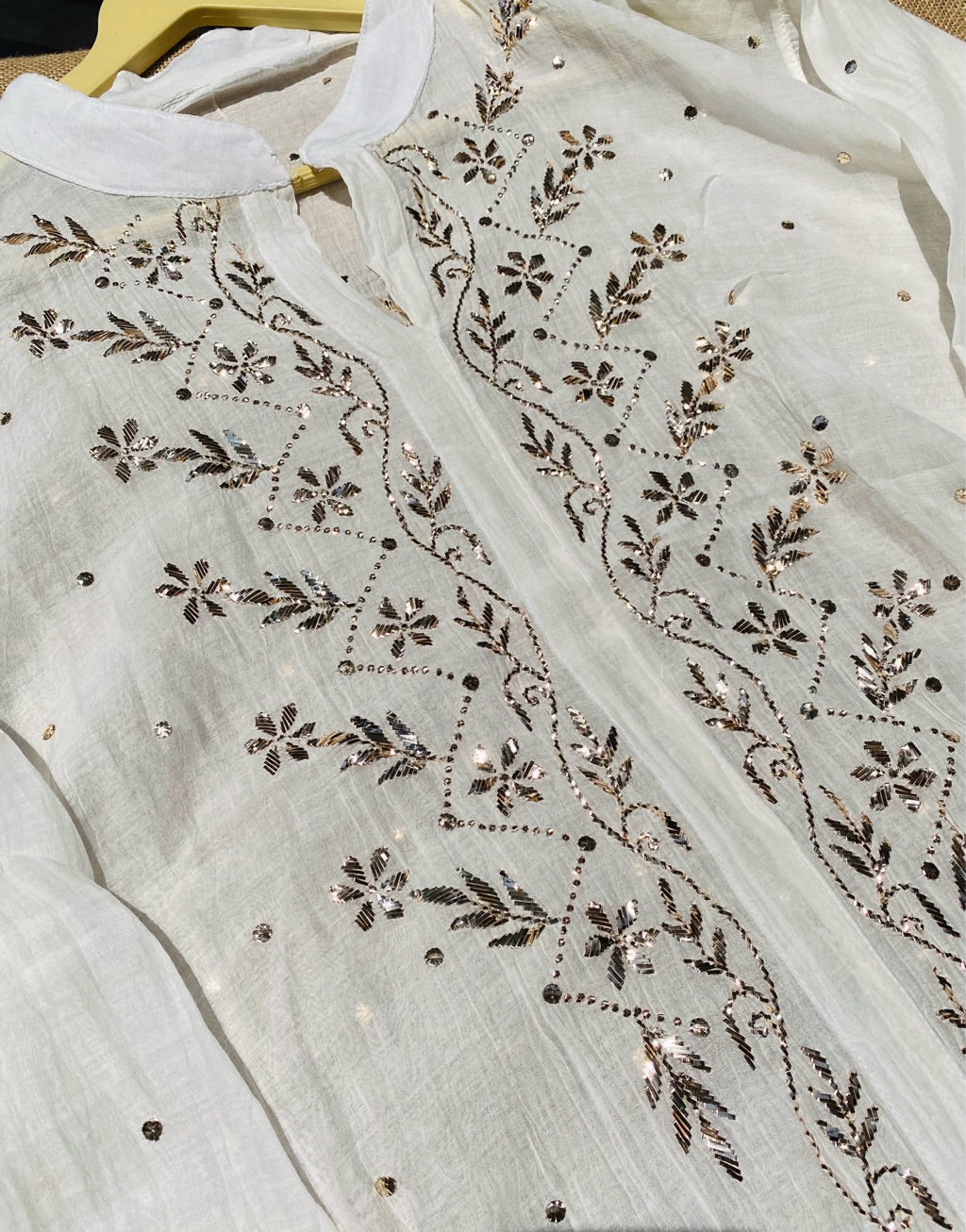Roohani White Mukaish Semi Stiched Coord Set