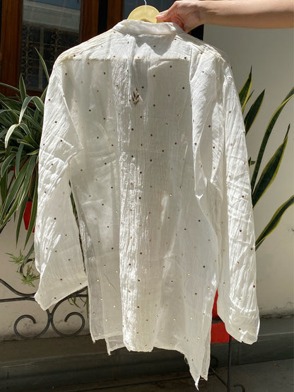 Roohani White Mukaish Semi Stitched Coord Set - Famous Chikankari