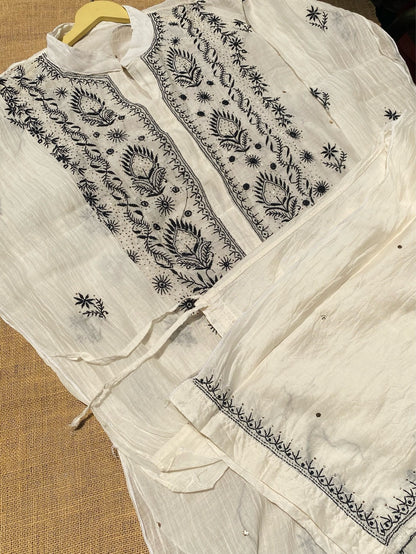 Tamanna Black embroidered Chikankari Semi Stitched Coord Set - Famous Chikankari