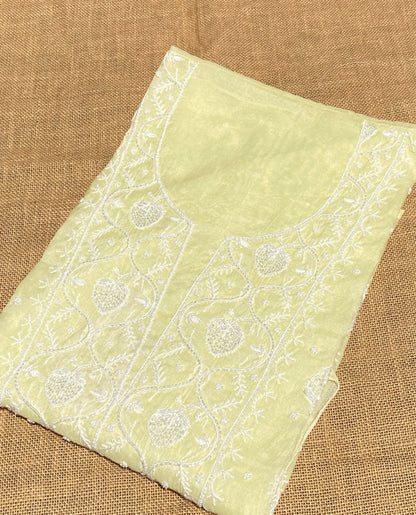 Soft Pastels Mul Chanderi Unstitched Kurta Dupatta - Famous Chikankari