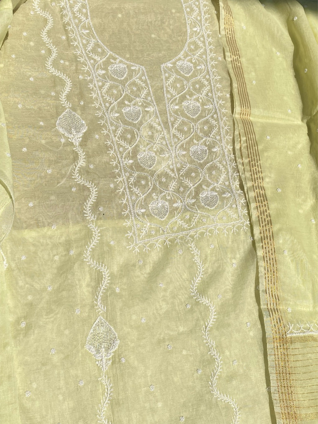 Soft Pastels Mul Chanderi Unstiched Kurta Dupatta