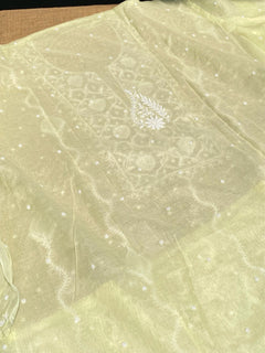 Soft Pastels Mul Chanderi Unstitched Kurta Dupatta - Famous Chikankari