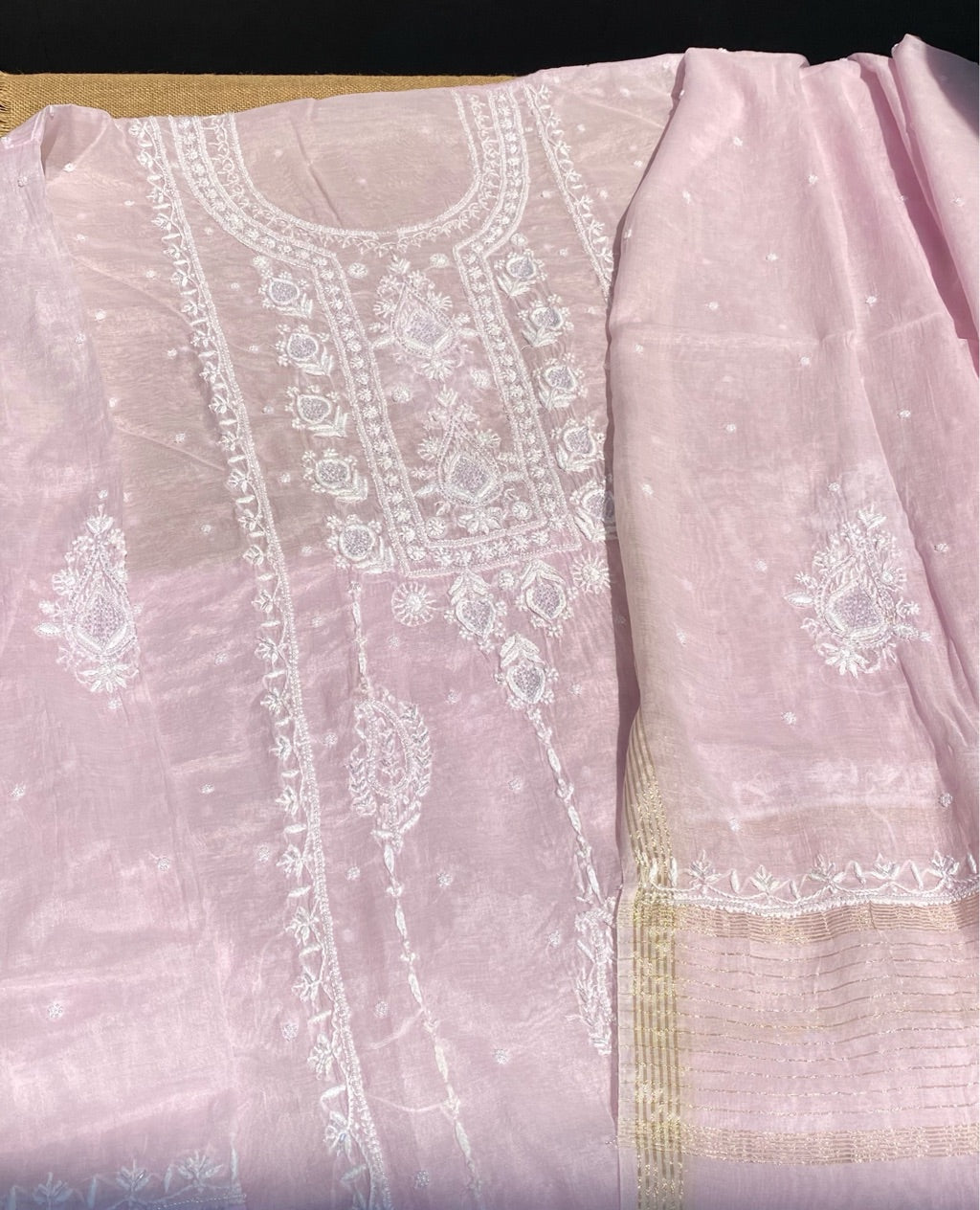 Soft Pastels Mul Chanderi Unstiched Kurta Dupatta