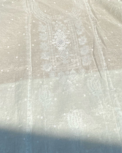 Soft Pastels Mul Chanderi Unstitched Kurta Dupatta - Famous Chikankari